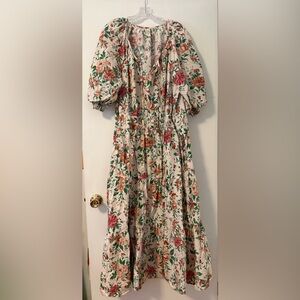 Anthropologie Somerset Maxi Dress Floral Cream Green Pink Puff Sleeve Plus 3X